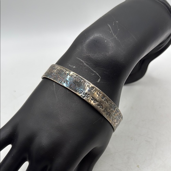 Jewelry - Silver Tone Engraved Bangle Bracelet Cuff Love Is Patient 1 Corinthians Verse